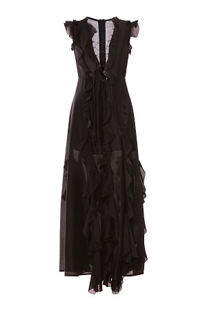 Black  Lace-Up Ruffle Maxi