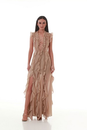 Sand Lace-Up Ruffle Maxi