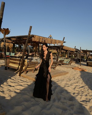 Black  Lace-Up Ruffle Maxi