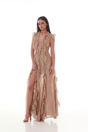 Sand Lace-Up Ruffle Maxi