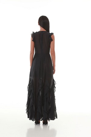 Black  Lace-Up Ruffle Maxi