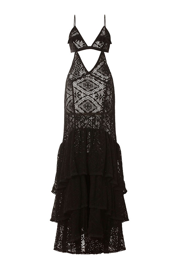 Black Crochet Ruffle Maxi Dress