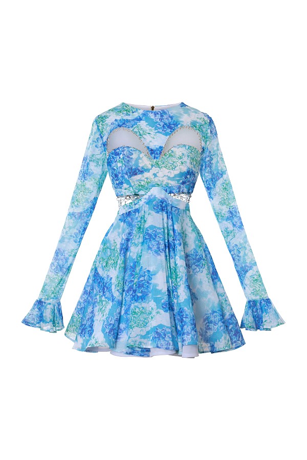 Water Lilies Ring-Detail Butterfly Cut-Out Mini Dress