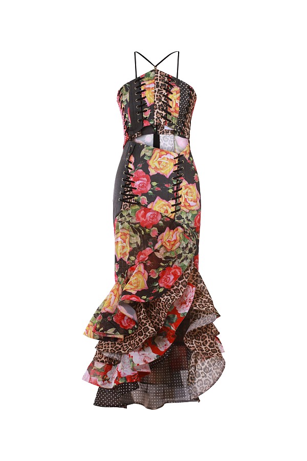 Macarena Cut-out Patchwork Maxi Dress