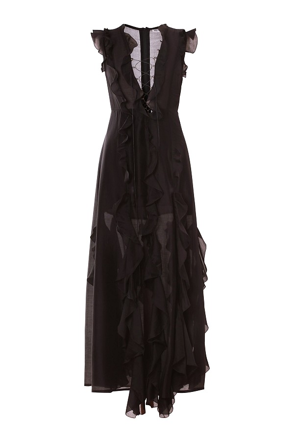 Black  Lace-Up Ruffle Maxi