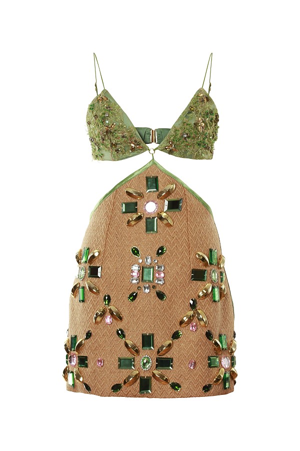 The Emerald Cut-out Straw Mini Dress