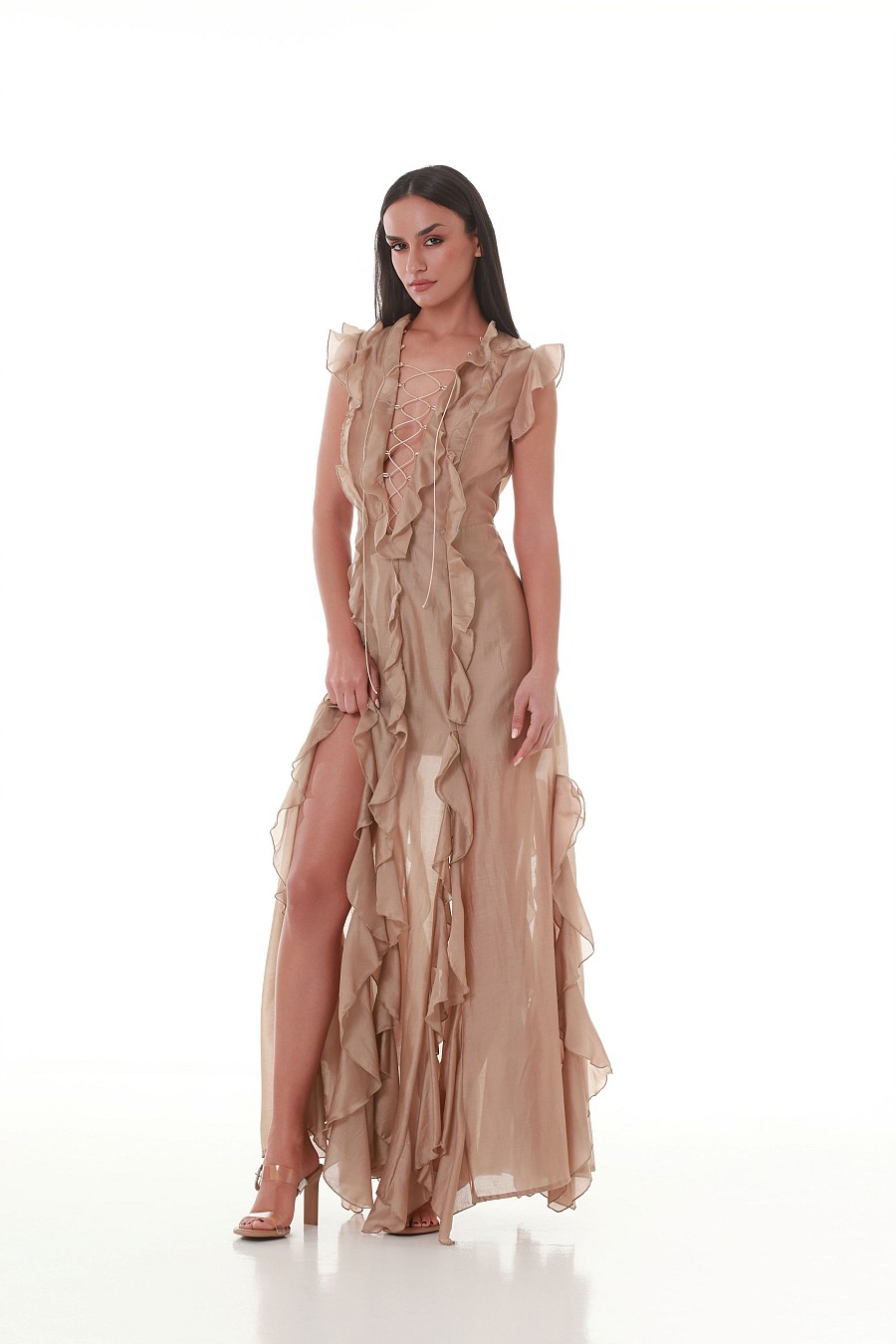 Sand Lace-Up Ruffle Maxi