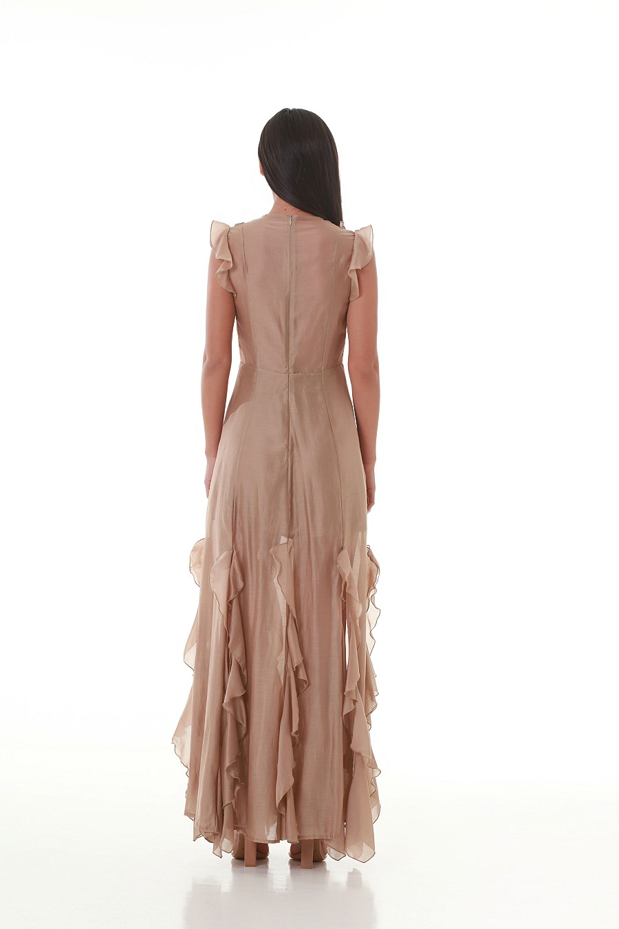 Sand Lace-Up Ruffle Maxi
