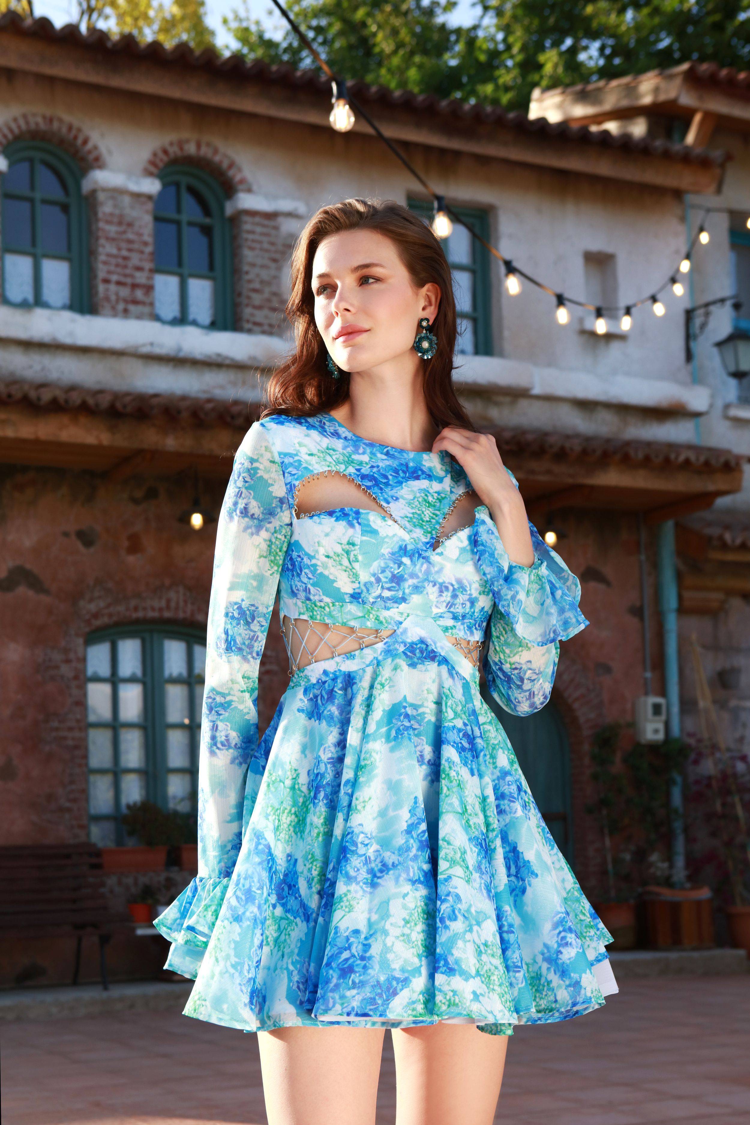 Water Lilies Ring-Detail Butterfly Cut-Out Mini Dress